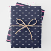 Nautische marine en roze inpakpapier vel (In situ)