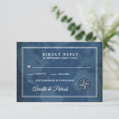 Nautische Marine en Witte  Kompas RSVP-Kaarten RSVP Kaartje (Staand voorkant)