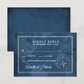 Nautische Marine en Witte  Kompas RSVP-Kaarten RSVP Kaartje (Voorkant / Achterkant)