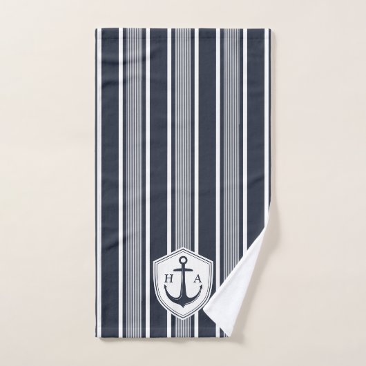 Nautische marine en witte strepen met anker bad handdoek (Handdoek)