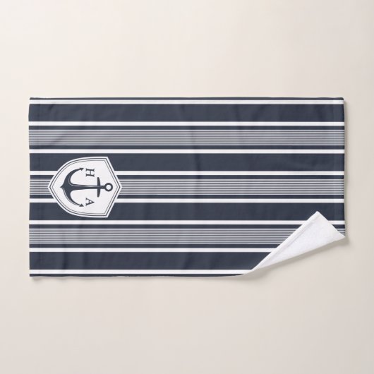 Nautische marine en witte strepen met anker bad handdoek (Handdoek)