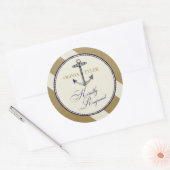 Nautische Marine & Gold Anchor RSVP Ronde Sticker (Envelop)