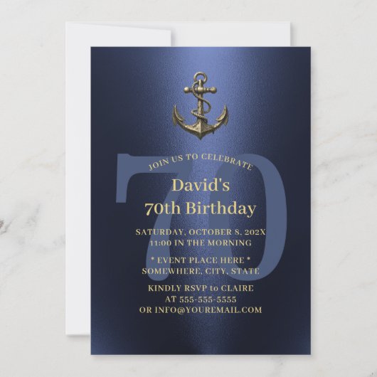 Nautische marine & goud oud anker 70e verjaardag kaart (Voorkant)