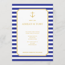 Nautische Marine & Goud Repetitie Diner Uitnodigin