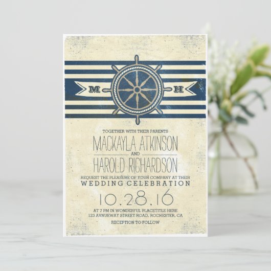  nautische marine huwelijksuitnodiging kaart (Staand voorkant)