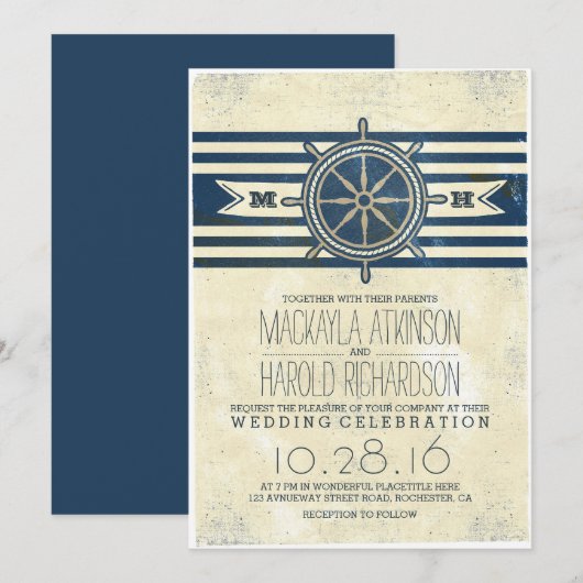  nautische marine huwelijksuitnodiging kaart (Voorkant / Achterkant)
