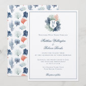 Nautische Marine Ocean Beach Monogram Huwelijk Kaart (Voorkant / Achterkant)