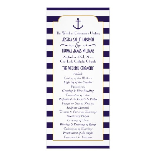 Nautische Marine Stripe Anker Wedding Programma (Voorkant)