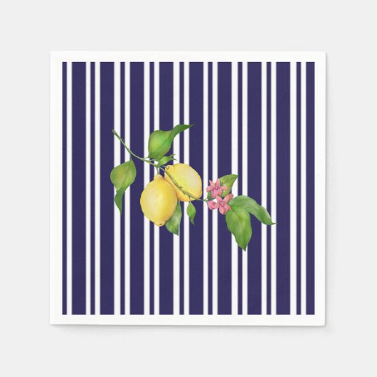 Nautische Marine Stripe Siciliaanse Lemon Papier S Servet (Voorkant)