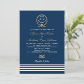 Nautische Marine Tan Anker Stripes Bruiloft Monogr Kaart (Staand voorkant)
