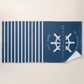 Nautische Marine Uw Boot Naam Stripes Strandlaken (Voorkant)