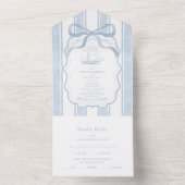 Nautische Marine White Stripes Boat Wedding All In One Uitnodiging (Binnen)