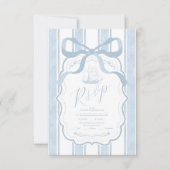 Nautische Marine White Stripes Boat Wedding RSVP Kaartje (Voorkant)