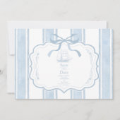 Nautische Marine White Stripes Boat Wedding Save The Date (Voorkant)