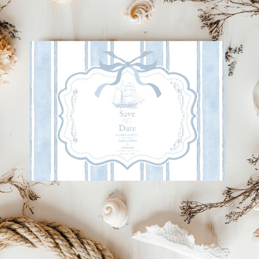Nautische Marine White Stripes Boat Wedding Save The Date