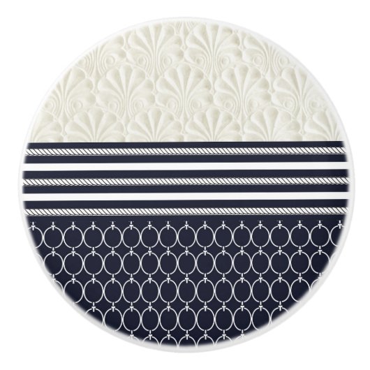 Nautische Marine & Wit Elegant Modern Beach Thema Keramische Knop (Voorkant)
