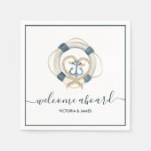 Nautische Marine & Wit Gepersonaliseerd Trouwpapie Servet (Voorkant)