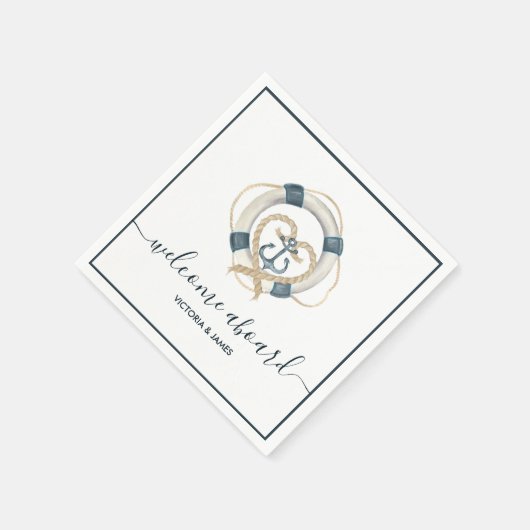 Nautische Marine & Wit Gepersonaliseerd Trouwpapie Servet (Hoek)