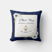 Nautische Marine & Witte Anemonen Ring Bearer Kussen (Voorkant)