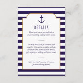 Nautische marine & witte streep anker bruiloft det informatiekaartje (Voorkant)