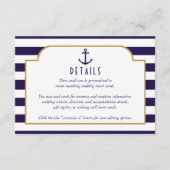 Nautische marine & witte streep anker bruiloft det informatiekaartje (Voorkant)