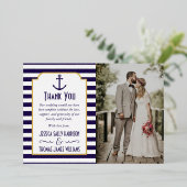 Nautische marine & witte streep anker bruiloft fot folie uitnodiging (Staand Voorkant)