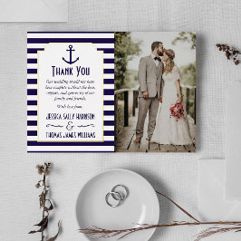 Nautische marine & witte streep anker bruiloft fot folie uitnodiging