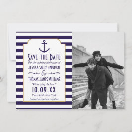 Nautische marine & witte streep anker bruiloft fot save the date