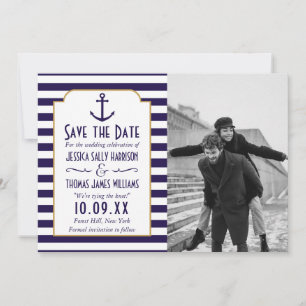 Nautische marine & witte streep anker bruiloft fot save the date