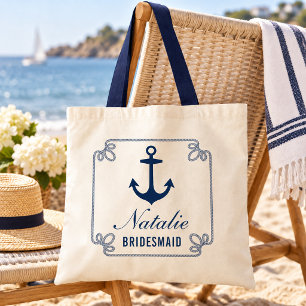 Nautische marineanker touw bruidsmeisje tote bag