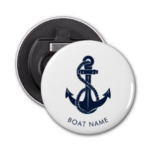 Nautische marineblauw Schattige bootnaam zeilswag Button Flesopener