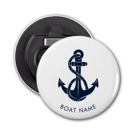 Nautische marineblauw Schattige bootnaam zeilswag Button Flesopener (Voorkant)