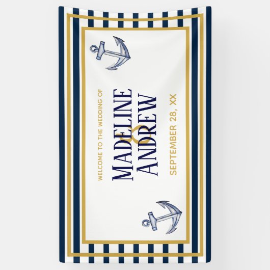 Nautische marinestrepen en aangepaste anchor-bruil spandoek (Verticaal)