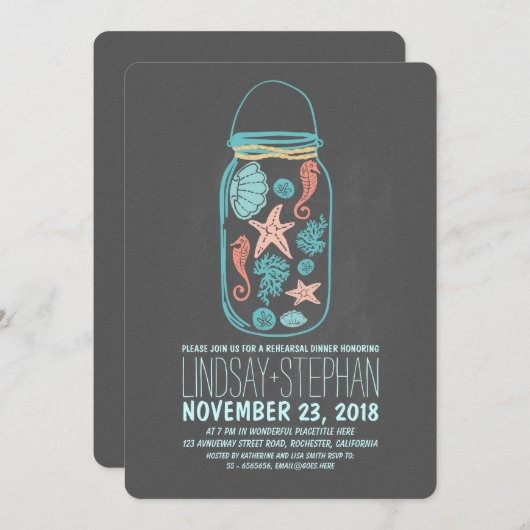 Nautische metselaar jar strand repetitie diner uit kaart (Voorkant / Achterkant)