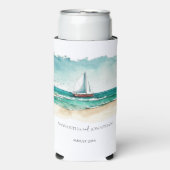 Nautische minimalistische waterverf boot cruise br seltzer blikjeskoeler (Seltzer Voorkant)