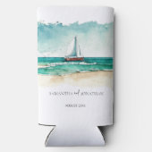 Nautische minimalistische waterverf boot cruise br seltzer blikjeskoeler (Achterkant)