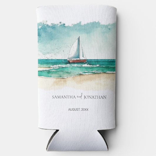 Nautische minimalistische waterverf boot cruise br seltzer blikjeskoeler (Voorkant)