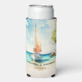 Nautische minimalistische waterverf boot cruise br seltzer blikjeskoeler (Seltzer Voorkant)