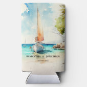 Nautische minimalistische waterverf boot cruise br seltzer blikjeskoeler (Achterkant)