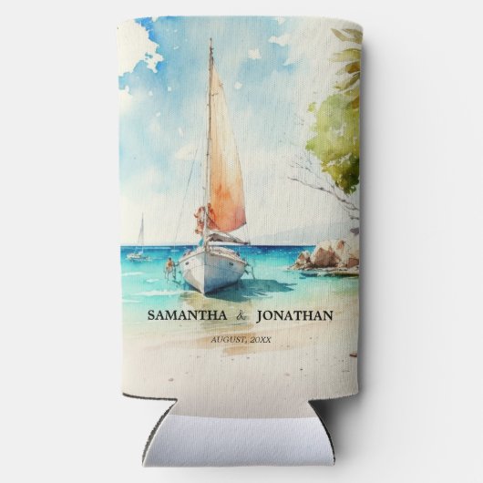 Nautische minimalistische waterverf boot cruise br seltzer blikjeskoeler (Achterkant)