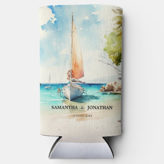 Nautische minimalistische waterverf boot cruise br seltzer blikjeskoeler (Voorkant)