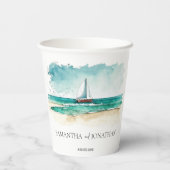 Nautische minimalistische waterverf boottocht papieren bekers (Achterkant)
