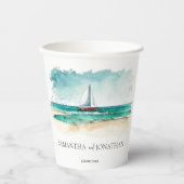 Nautische minimalistische waterverf boottocht papieren bekers (Voorkant)