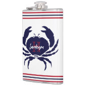 Nautische monogram rode marine blauwe witte krab heupfles (Links)