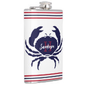 Nautische monogram rode marine blauwe witte krab heupfles (Rechts)