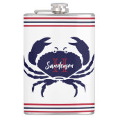 Nautische monogram rode marine blauwe witte krab heupfles (Voorkant)