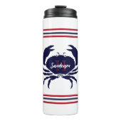 Nautische monogram rode marine blauwe witte krab thermosbeker (Voorkant)