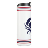 Nautische monogram rode marine blauwe witte krab thermosbeker (Gedraaid links)