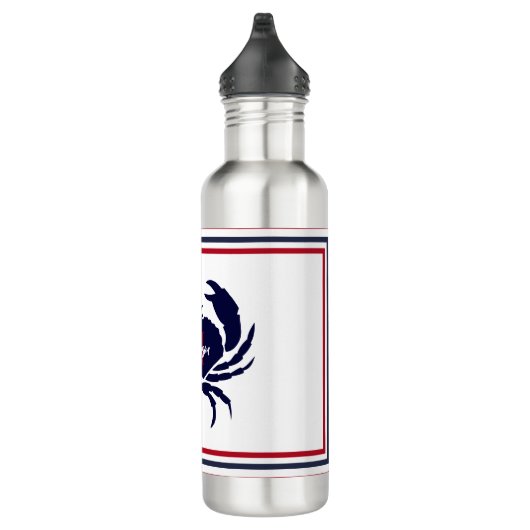 Nautische monogram rode marine blauwe witte krab waterfles (Rechts)