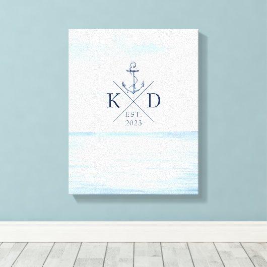 Nautische monogram Waterverf Canvas Afdruk (Insitu (Houten vloer))